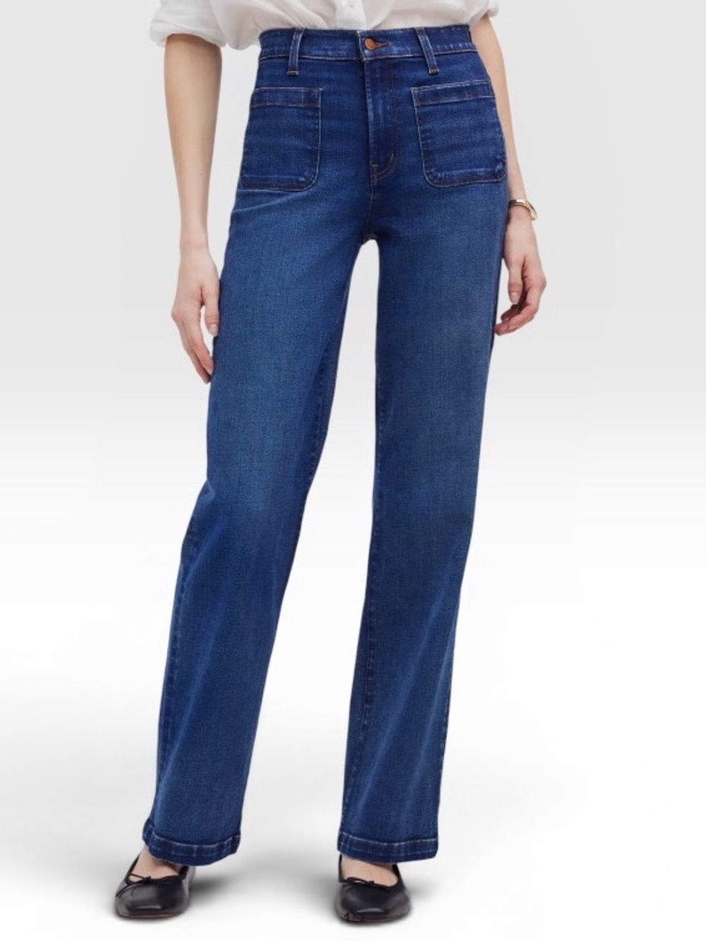 Madewell Emmet Wide Leg High Rise Dark Wash Blue Denim Patch Pockets Size 25 - Picture 1 of 13